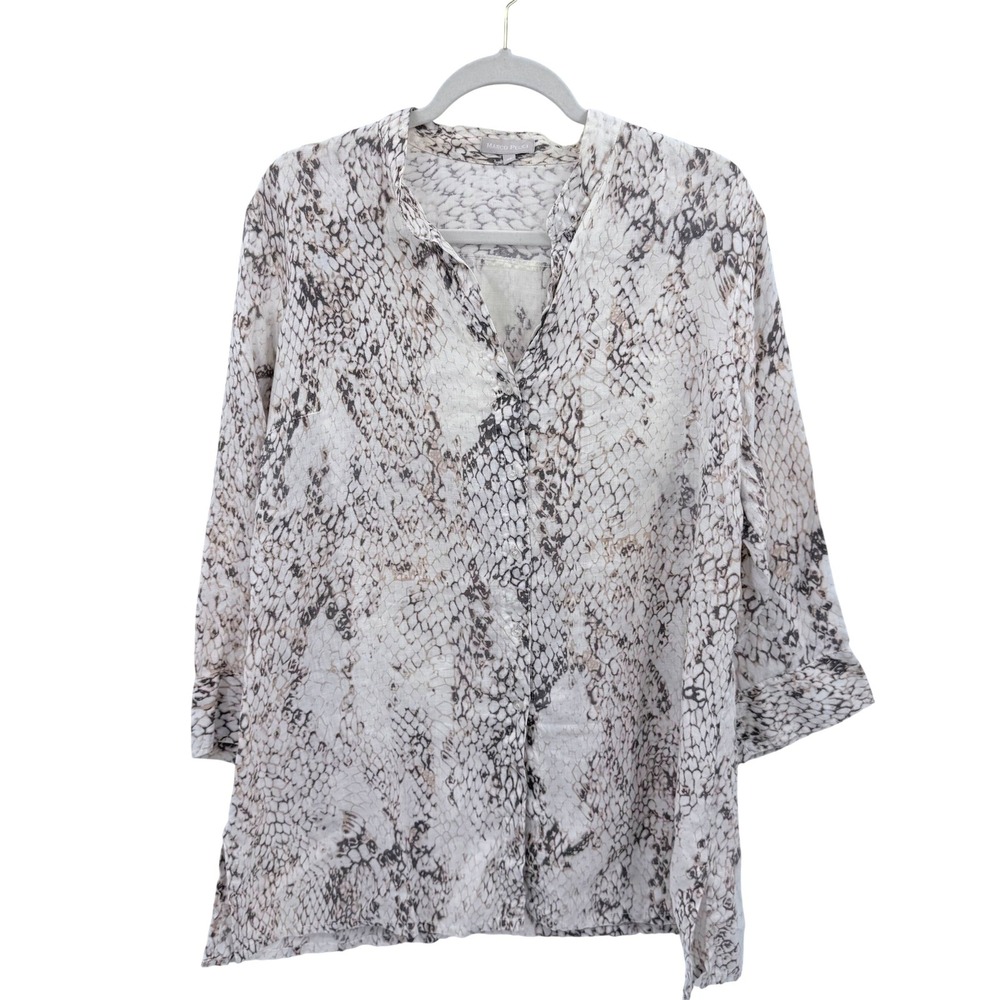 Marco Pecci Womens Linen Snakeskin Print Button Up Blouse 3/4 Sleeve EU 48 1X